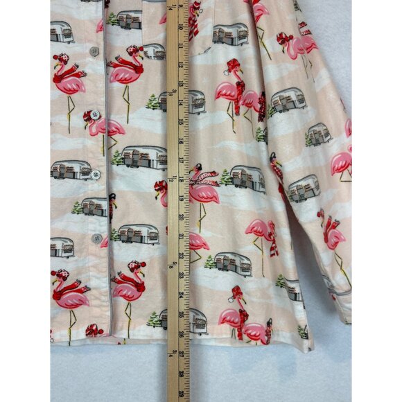 Nick & Nora XXL Flannel Long Sleeve Pajama Top Flamingo Camper Button Front - Picture 7 of 9